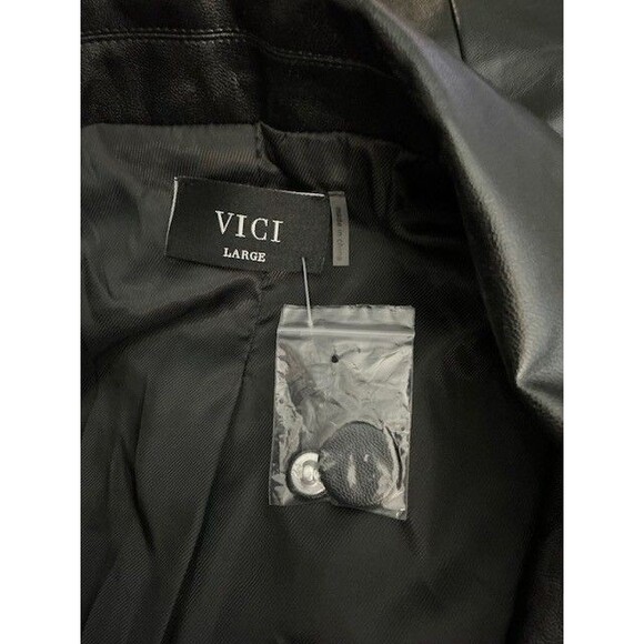 VICI Vegan Leather Black Blazer 2 pocket 1 button vented back Sz L NWT - Picture 4 of 4